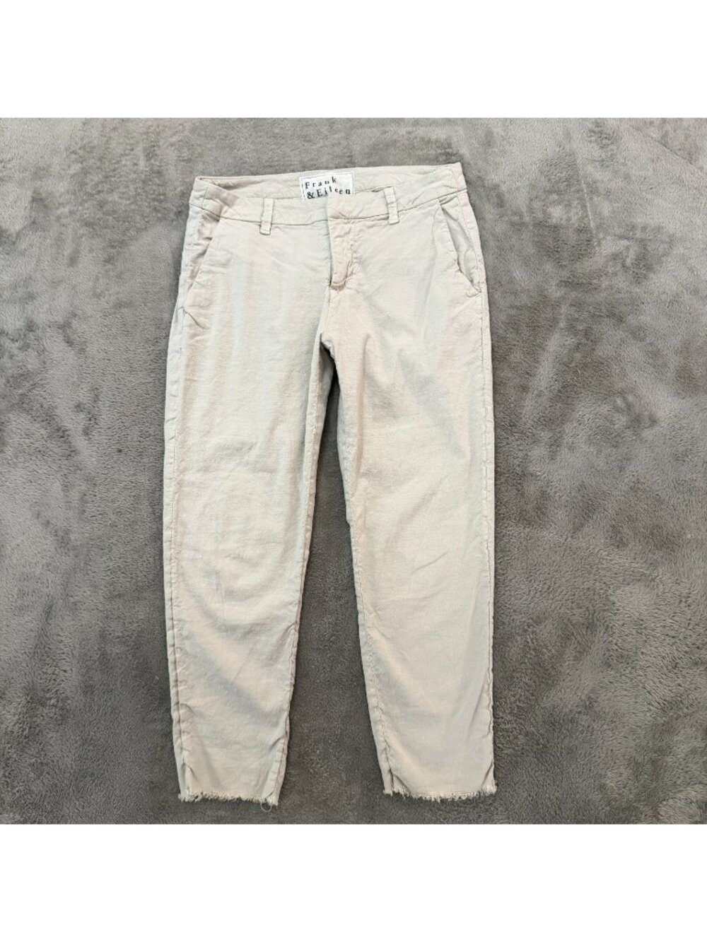 Frank & Eileen Wicklow Cotton Flax Cropped Pants Womens 4 *missing button